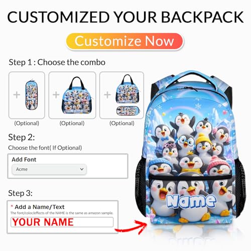 Kids Backpack for Toddlers Boys Girls Custom Penguin Schoolbag for School Travel Picnic, Lightweight Cute Animal Bookbag Kindergarten Preschool Elementary - color: White