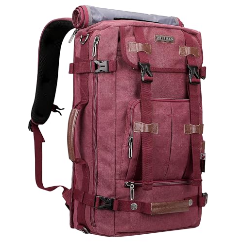 WITZMAN Canvas Backpack Vintage Travel Backpack Large Laptop Bags Convertible Shoulder Rucksack(A519-2 Red) - color: Red