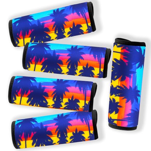 5 Pack Neoprene Luggage Handle Wraps Bright Luggage Tags/Identifiers/Marker/Grips Travel Accessories for Airplane/Flying/Luggage (Palm Tree) - color: Palm Tree
