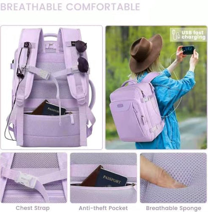 Carry on Backpack, 40L Flight Approved Large Travel Laptop Backpack, 17 Inch Water Resistant Luggage Computer Daypack College Weekender Overnight Bag for Men & Women, purple - color: Purple