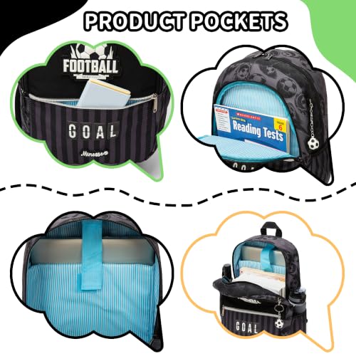 Backpack for Boys Cool Black Backpack for School,Lightweight Elementary Bookbag for Kids Ages 6–12,Back To School Soccer Bookbag - color: Black Football