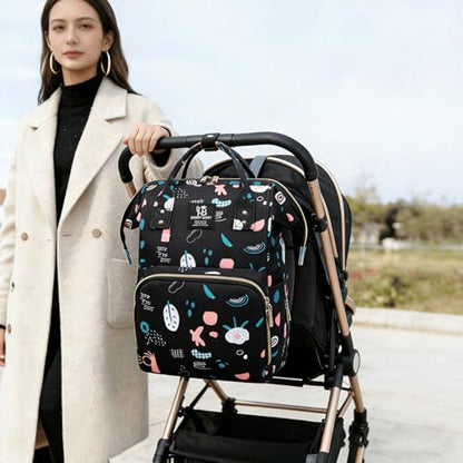 Diaper Bag Backpack for Moms Baby Essentials Travel Tote Nappy Changing Bag with Insulated Pockets,Multi-Waterproof Backpack (Black) - color: Black