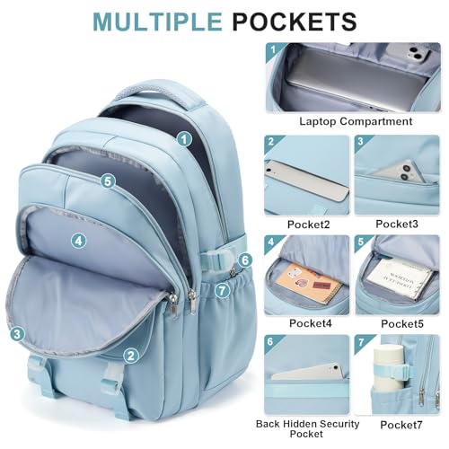 Preppy Middle School Backpack for Teens Girls Boys Waterproof Backpack with Lots of Pockets College Back pack for Women Men Cute School Bag for Students（Blue） - color: A3-blue