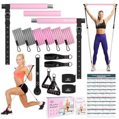 COFOF Pilates Bar Kit with Resistance Bands, Multifunctional Yoga Pilates Bar with Heavy-Duty Metal Adjustment Buckle, Portable Home Gym Pilates Resistance Bar Kit for Women Full Body Workouts - color: Pink