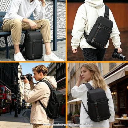 Camera Sling Bag, Crossbody Shoulder Bag for Canon, Nikon, Sony, Fuji DSLR/SLR/Mirrorless Cameras, Photographer Photography Bag (Elegant Black) - color: Elegant Black