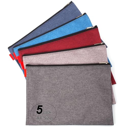 5 Pack Canvas Zipper Tool Bag Set, 13.3" x 9.4" 14oz Heavy Duty Waterproof Multipurpose Utility Multi Tool Storage Pouch Case for Organizing and Sorting Household Tools, Spare Parts (5 Colors)