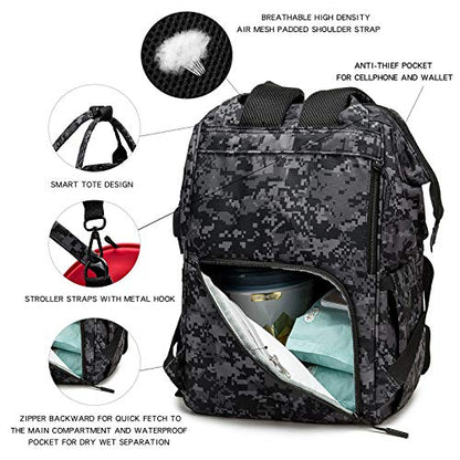 Diaper Bag Backpack with USB Charging Port Stroller Straps and Insulated Pocket,army military Travel Nappy Backpack for Dad/Mom (Black Camo) - color: Camo Black