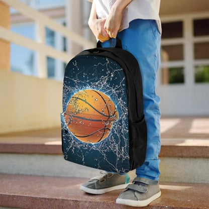 Black Basketball Backpack, Durable Polyester Daypack with Laptop Compartment, Reinforced Bottom, Adjustable Shoulder Straps And Multi Pockets for Travel And Daily Use - color: Black Basketball