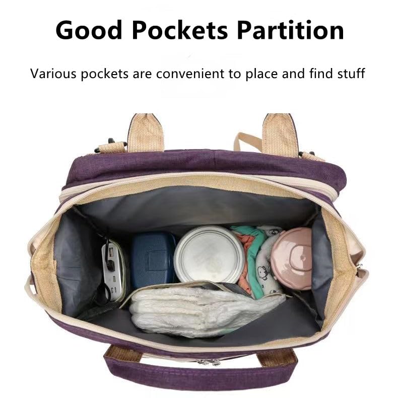 Diaper Backpack with Changing Station, Pad, Nursing Bag, Bottle Bag - Waterproof, Large Capacity, Baby Registry Search, Newborn Essentials - color: Purple