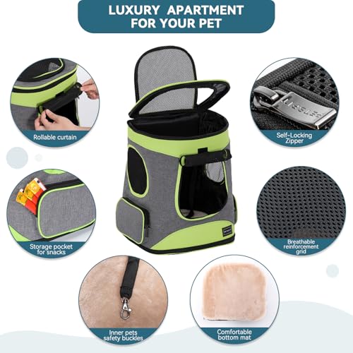Petsfit Pet Backpack Carrier Easy-Fit Dog Travel Backpack Carrier for Hiking Walking Cycling Suitable for Small Medium Dogs Cats and Rabbits up to 22 Pounds, Green - color: Green