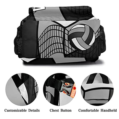 Personalized Volleyball Gray Black White Waterproof Backpack with Name Text for Women Men Gift - color: Backpack 4