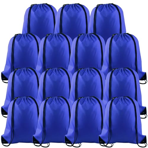 PLULON 15 Pcs Blue Drawstring Bags Drawstring Backpack Bulk, String Backpack Cinch Sack Sport Gym Backpack Bags for Yoga Traveling Outdoor Sports - color: Blue
