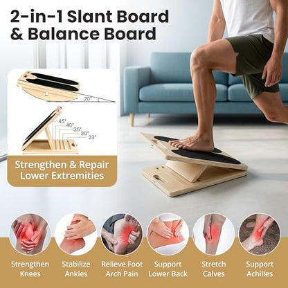 2 in 1 Slant Board for Exercise – Balance Board for Adults, Calf Stretch Board – Stretch & Mobility Board for Physical Therapy – Anti Slip Design with 5 Adjustable Angle, 500 lb Capacity