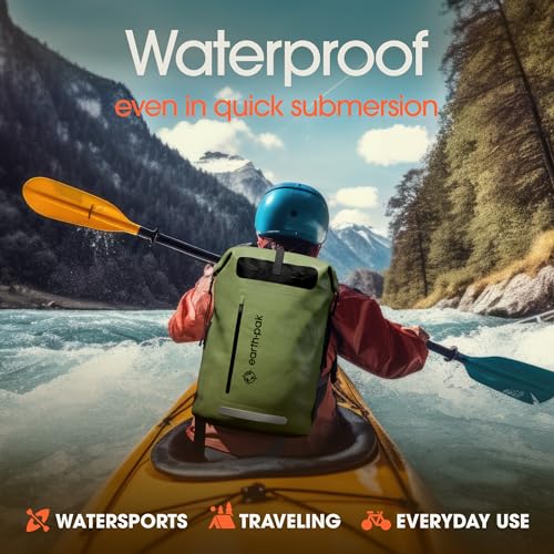Earth Pak Waterproof Backpack - Heavy Duty Hiking Backpack - Roll-Top Closure Bag - Cushioned Dry Bag Waterproof Phone Case - color: Green, size: 35L