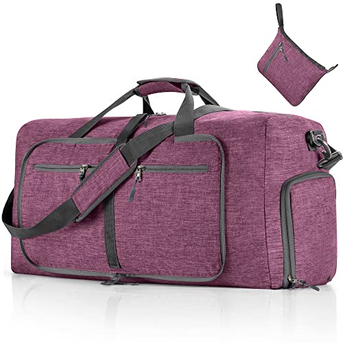 Vomgomfom 65L/85L/115L Foldable Travel Duffle Bag, Lightweight Checked Luggage with Shoe Compartment, Water-Resistant Weekender Overnight Bag for Men & Women - color: I Purple, size: 85L