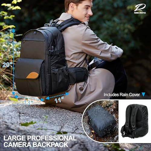 Padwa Lifestyle Black Professional Camera Backpack - Large Capacity Nylon Photography Camera Bag with Thick Padded Comfort Strap and Wide Waist, Versatile Photographer,Multi Cameras,Lensas,a Laptop - color: Black
