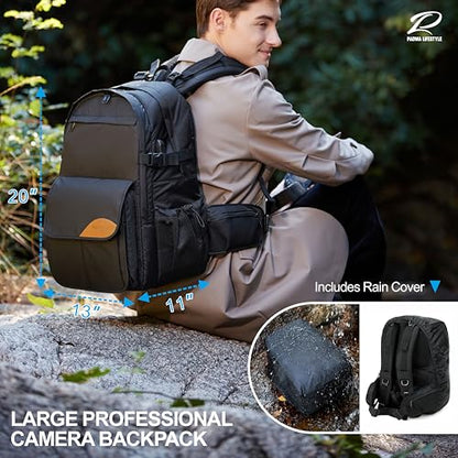 Padwa Lifestyle Black Professional Camera Backpack - Large Capacity Nylon Photography Camera Bag with Thick Padded Comfort Strap and Wide Waist, Versatile Photographer,Multi Cameras,Lensas,a Laptop - color: Black