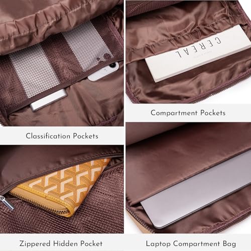 Nylon Backpack Purse for Women & Men, Lightweight 15.6 Inch Laptop Backpack Casual Daypack for Work Travel Reddish-Brown - color: Reddish-brown