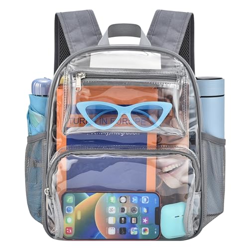Bagenius Clear Bag for Stadium Events, 12x6x10 Clear Backpack with Reinforced Strap, Fashion Backpack for Sports Concerts Work Travel, Grey - color: Grey