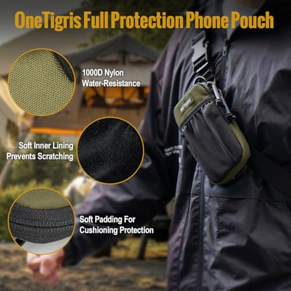 ONETIGRIS Cell Phone Pouch, Molle Holster Holder for Men Belt, for iPhone 17 Pro Max/Air/17/16/15/14 /13/12/11/X/XR/XS/8 Plus/7/6, for Galaxy S25 Ultra/s25/S24 /S23/S22/S21 - color: Green