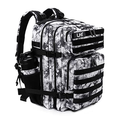 LHI Military Tactical Backpack for Men Molle Daypack 45L Army 3 Days Assault Pack Bag Large Rucksack With Bottle Holder Black and White(12*20*12) - color: 1.2 Black and White