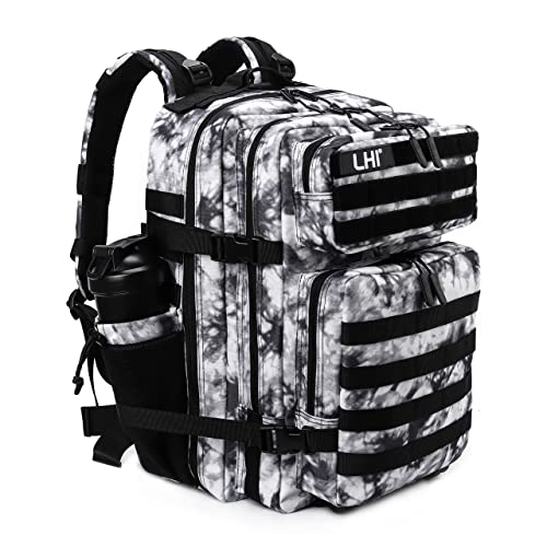 LHI Military Tactical Backpack for Men Molle Daypack 45L Army 3 Days Assault Pack Bag Large Rucksack With Bottle Holder Black and White(12*20*12) - color: 1.2 Black and White