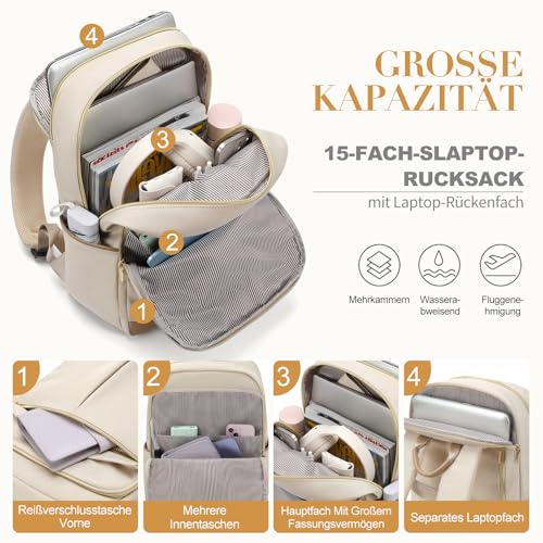 VNINE Laptop Backpack for Women 16 Inch Work Bag with Laptop Compartment Large Travel College Backpack | with Laptop Compartment - color: Beige