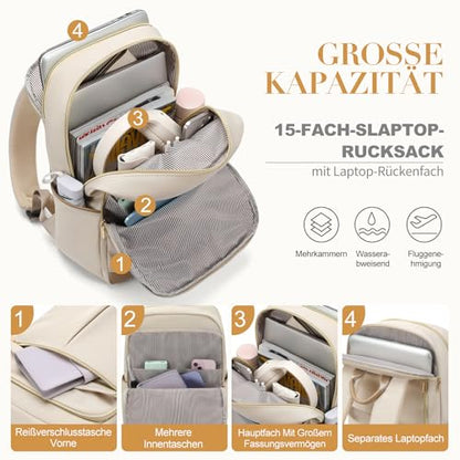 VNINE Laptop Backpack for Women 16 Inch Work Bag with Laptop Compartment Large Travel College Backpack | with Laptop Compartment - color: Beige