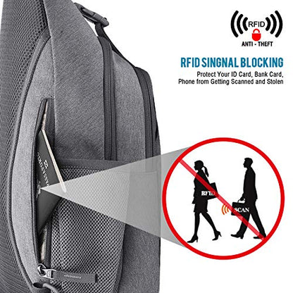 G4Free Sling Bag for Men and Women, RFID Blocking Crossbody Bag, Lightweight Sling Backpack for Travel, Hiking, Walking and Daily Use - color: Grey