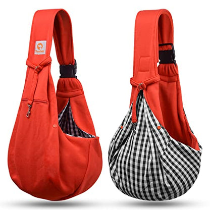 Tomkas Small Dog Cat Sling Carrier Puppy Purse Travel Wrap Soft Crossbody Pet Bag (Red, M - Zip Pocket & Adjust Strap) - color: Red