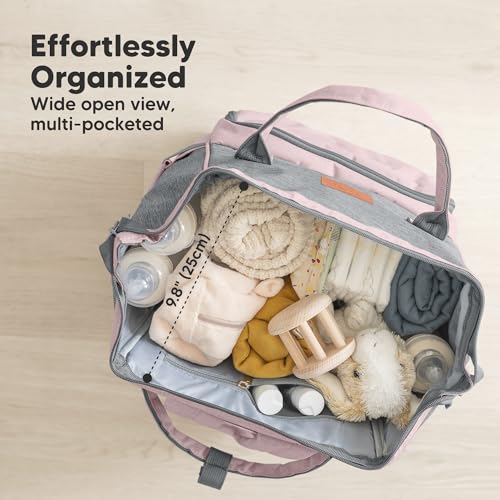 KeaBabies Baby Diaper Bag Backpack - Large Baby Bag for Boys, Girls, Waterproof Multi Function Travel Diaper Backpack with Changing Pad, Durable Travel Essentials for Moms and Dads (Pink Gray) - color: Pink Gray