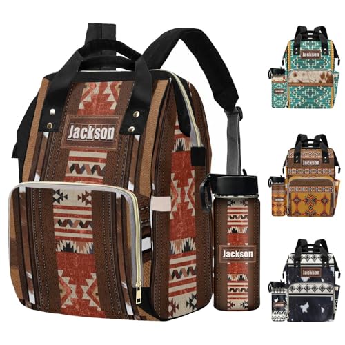 Newcos Personalized Diaper Bag with Name, Custom Mommy Diaper Bags for New Mom Baby, Customized Babys Backpack Nursing Bags with Water Bottle Tote Bag for Wife Women Men Newborn Mom Travel Brown - color: Patten 14