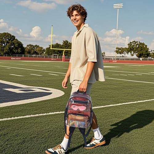 MAY TREE Small Clear Backpack Stadium Approved for Women and Men Clear Bag for Stadium Events Concert Sporting Festival, Navy - color: Navy-1, style: 2 Front Pocket-1