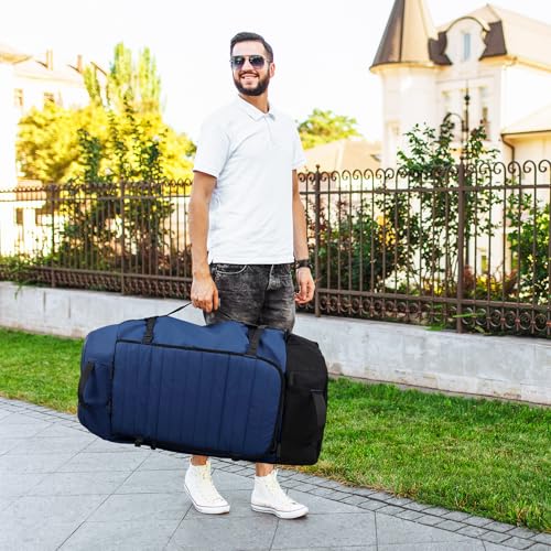 29" 86L Foldable Wheeled Duffle Bag, Waterproof Travel Rolling Backpack with Quilted Bottom, Navy - color: Navy