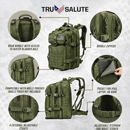 Tru Salute 45L Military Tactical Backpack Large Army 3 Day Assault Pack Molle Bug out Bag Rucksack (Amy Green) - color: Amy Green