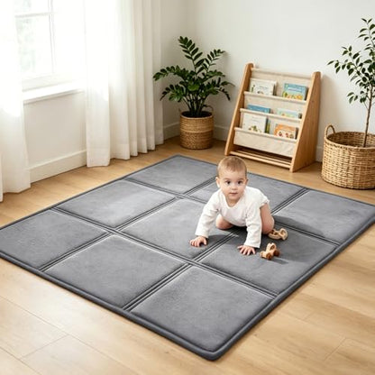 Goyuu Foldable Baby Play Mat for Floor, 50x50 Playpen Mat,Super Soft Velvet 0.8" Thick Cushioned Baby Tummy Time Mat, Non-Slip Water-Resistant Easy Clean Foam Playmat for Baby,Grey - color: Grey