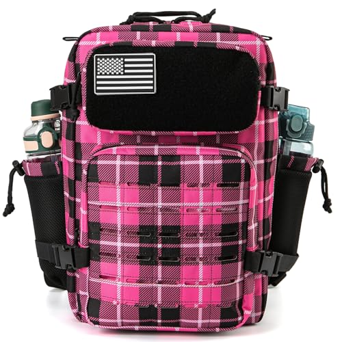 QT&QY 25L/45L Military Tactical Backpack For Men Molle Daypack 3 Day Bug Out Bag Hiking Rucksack With Bottle Holder - color: 25l Rose Plaid