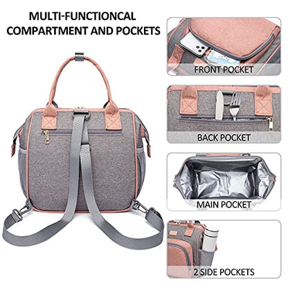 MCBD Lunch bags Insulated Lunch Box for Women Men,3 Carrying Way Large Tote Bag,Leakproof Reusable Cooler Backpack with Adjustable Shoulder Strap for Office Picnic Beach - color: C-Pink&gray