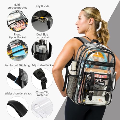 Cusangel TPU Clear backpack for Girls women,18" See Through Heavy Duty Bookbag,warehouses, school and other security check locations (Black) - color: Black-18in
