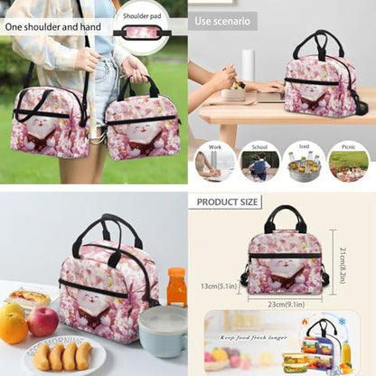 Flashideas Cherry Blossom Cat Backpack for School Girls Backpack with Lunch Box 32 oz Water Bottle and Water Bottle Holder 4Pcs Set 17" Bookbag with Compartments Sturdy School Bag for Kids Elementary - color: Cherry Blossom Cat