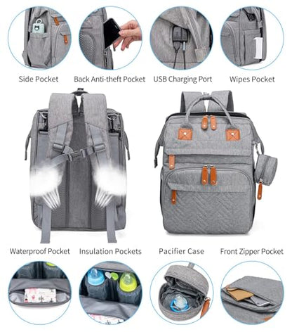 KABAQOO Diaper Bag Backpack with Detachable Changing Station, Large Capacity Baby Diaper Bags for Boys & Girls, Baby Registry Search Stuff & Shower Gifts, Newborn Essentials Must Haves, Grey - color: Grey