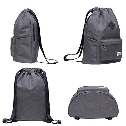 KAUKKO Drawstring Sports Backpack Gym Yoga Bag Shoulder Rucksack for Men and Women(2031-GRAY) - color: Dark Grey2031