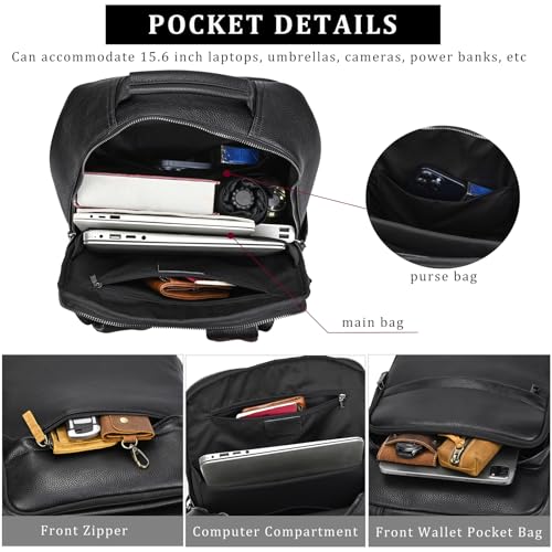 Laptop Leather Travel Backpack For Men Carry On Back Pack For Business Work computer Backpacks Fit 15.6" Laptop - color: Bb-19 Black