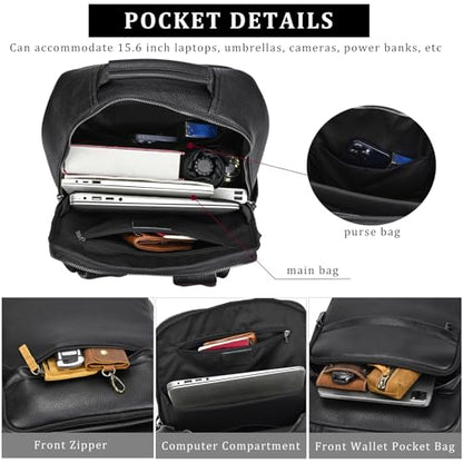Laptop Leather Travel Backpack For Men Carry On Back Pack For Business Work computer Backpacks Fit 15.6" Laptop - color: Bb-19 Black