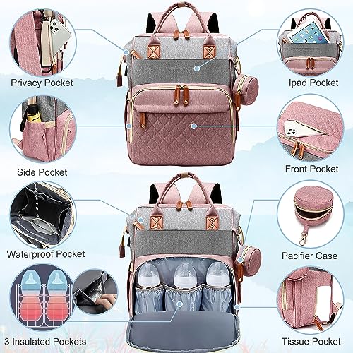 SHITIESHOU Diaper Bag Backpack Baby Bag, Baby Girl Boy Diaper Bag for Dad Mom with Pad, 16 Pockets, Pacifier Case, Large Diaper Bags Unisex for Travel(Pink Grey) - color: A Pink Grey