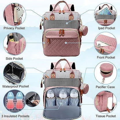 SHITIESHOU Diaper Bag Backpack Baby Bag, Baby Girl Boy Diaper Bag for Dad Mom with Pad, 16 Pockets, Pacifier Case, Large Diaper Bags Unisex for Travel(Pink Grey) - color: A Pink Grey