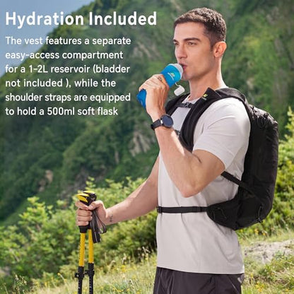 N NEVO RHINO 17L Hydration Backpack with 500ml/17oz Soft Flask for Men & Women, Lightweight Hiking Backpack, Water Backpack for Hiking, Camping, Traveling - color: Black