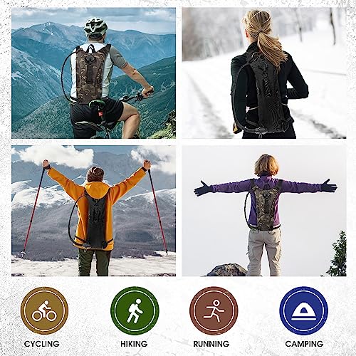 Sanwuta 2 Pcs Hydration Backpack with 3 Liter Water Bladder Tactical Lightweight 17.72 x 7.87 Inch Hydration Pack Backpack Water Backpack Hydration Bag Water Bag for Hiking Running - color: Black, Black Camo