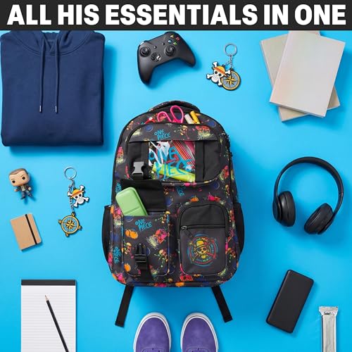 Get Trend One Piece Kids Backpack for Boys, 18 inch Book Bag with Adjustable Padded Straps, Travel School Bag, Anime Gifts (Black One Piece) - color: Black One Piece
