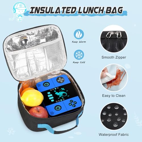 Bevalsa Backpack for Boys with 43OZ Bento Lunch Box,Insulated Lunch Bag & Pencial Case,Cool Luminous Gamer Schoolbag for Kids Teens Elementary Middle School,Bookbag Glow In The Dark - color: Blue Astronaut, style: Backpack With 43oz Bento Box